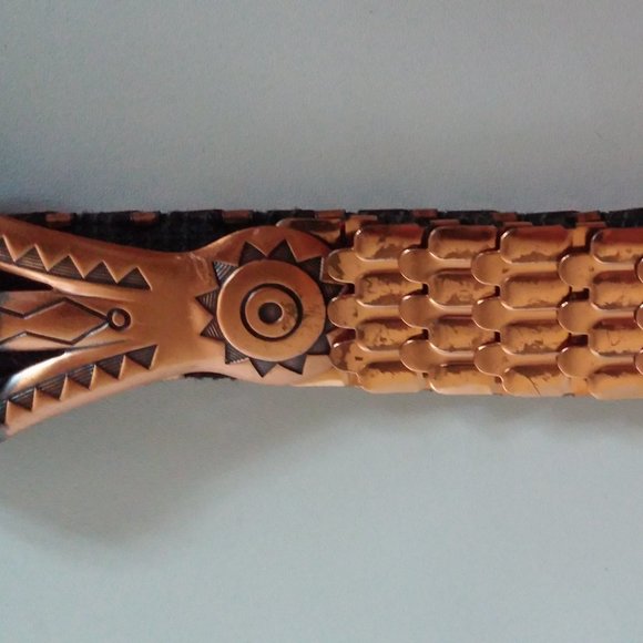 Vintage 1950's Fish Scale Copper Elastic Waist Belt Southwestern Concho - Picture 6 of 6